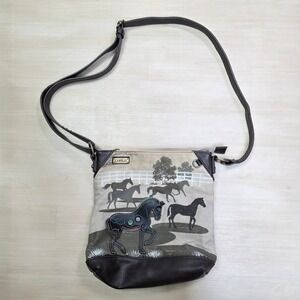 CHALA Crossbody Bag Horse Print 3D Leather Trim Adjustable Strap Women